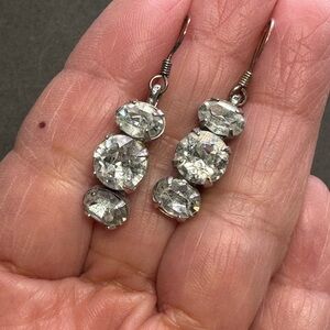 Crystal Drop Dangle Earrings - Clear Silver Tone